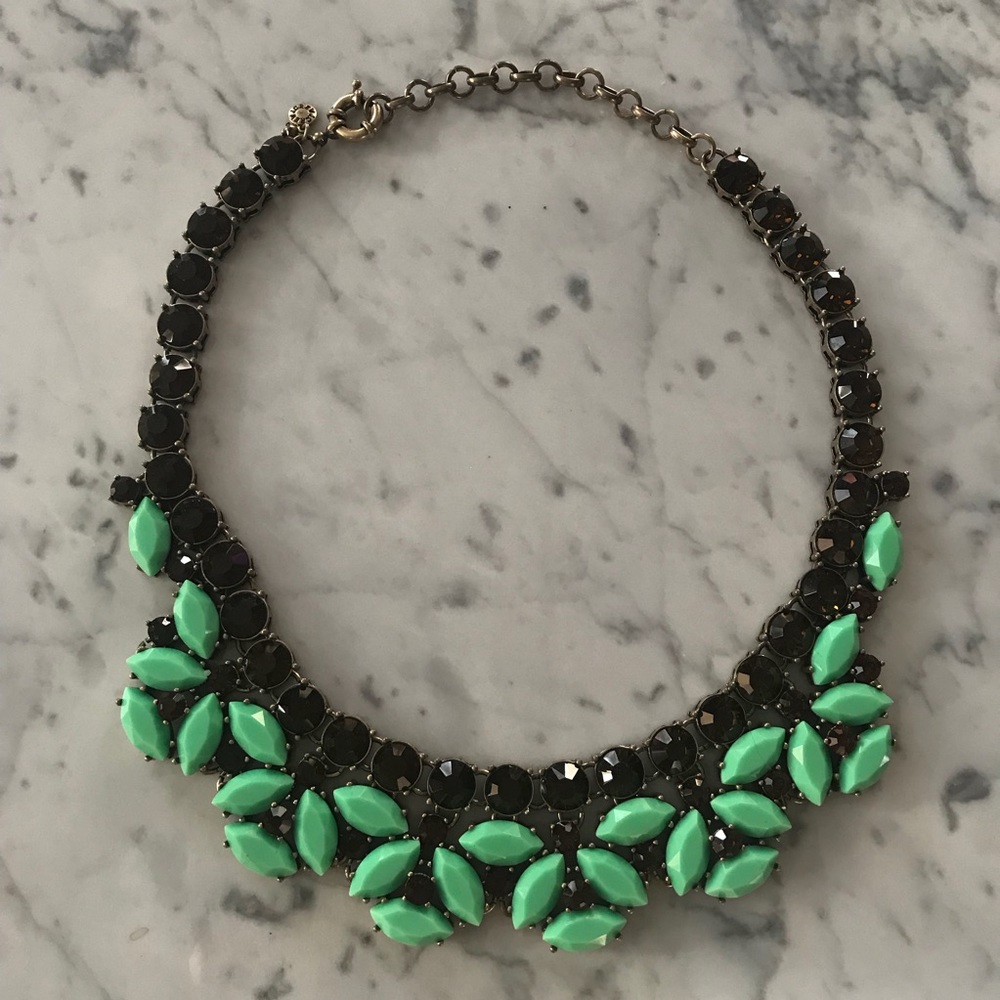 J. Crew Green Gem and Bronze Jewel Necklace